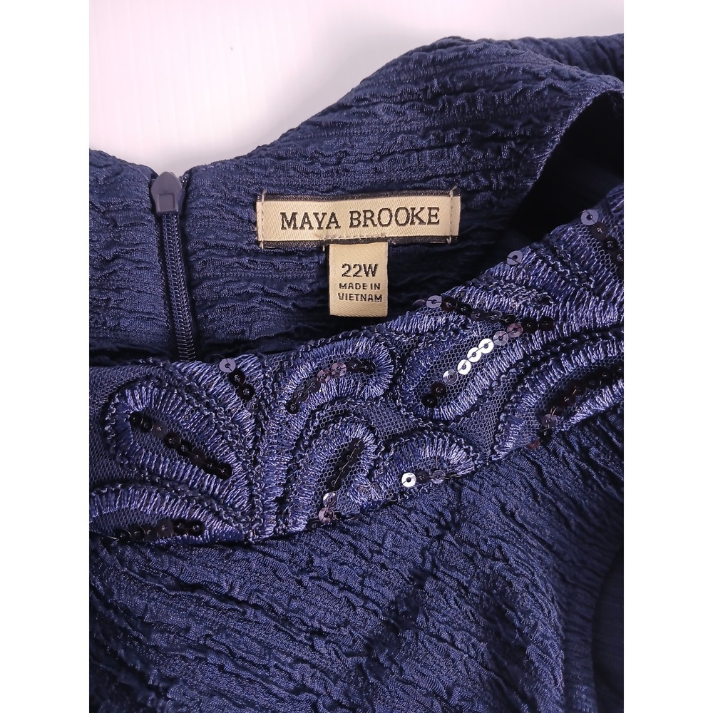Maya Brooke Navy Blue Sequin Trim Dress and Jacket Set 22W Plus Size NEW - Picture 9 of 11